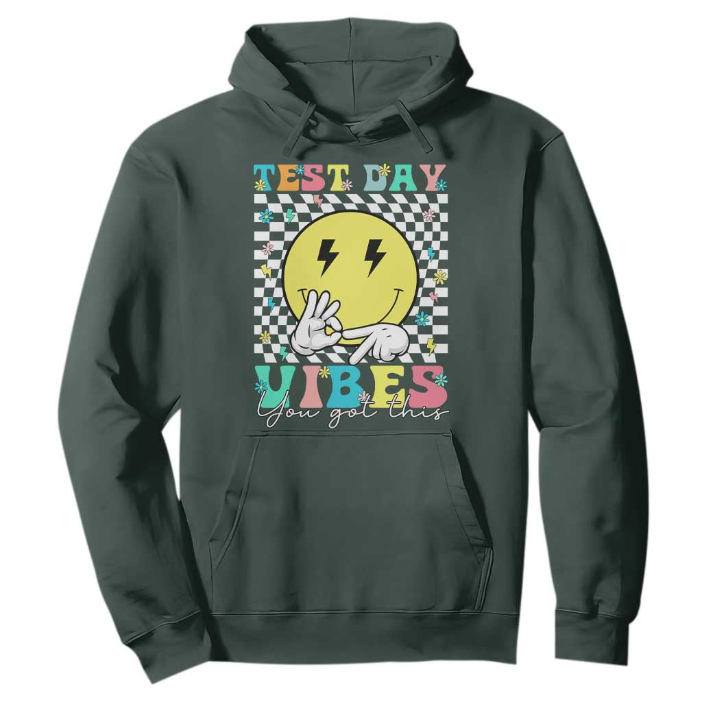Test Day 67 Meme Hoodie You Got This Testing Teacher Retro Grooves TS11 Dark Forest Green Print Your Wear