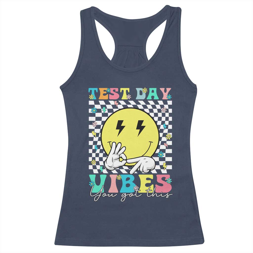 Test Day 67 Meme Racerback Tank Top You Got This Testing Teacher Retro Grooves TS11 Navy Print Your Wear