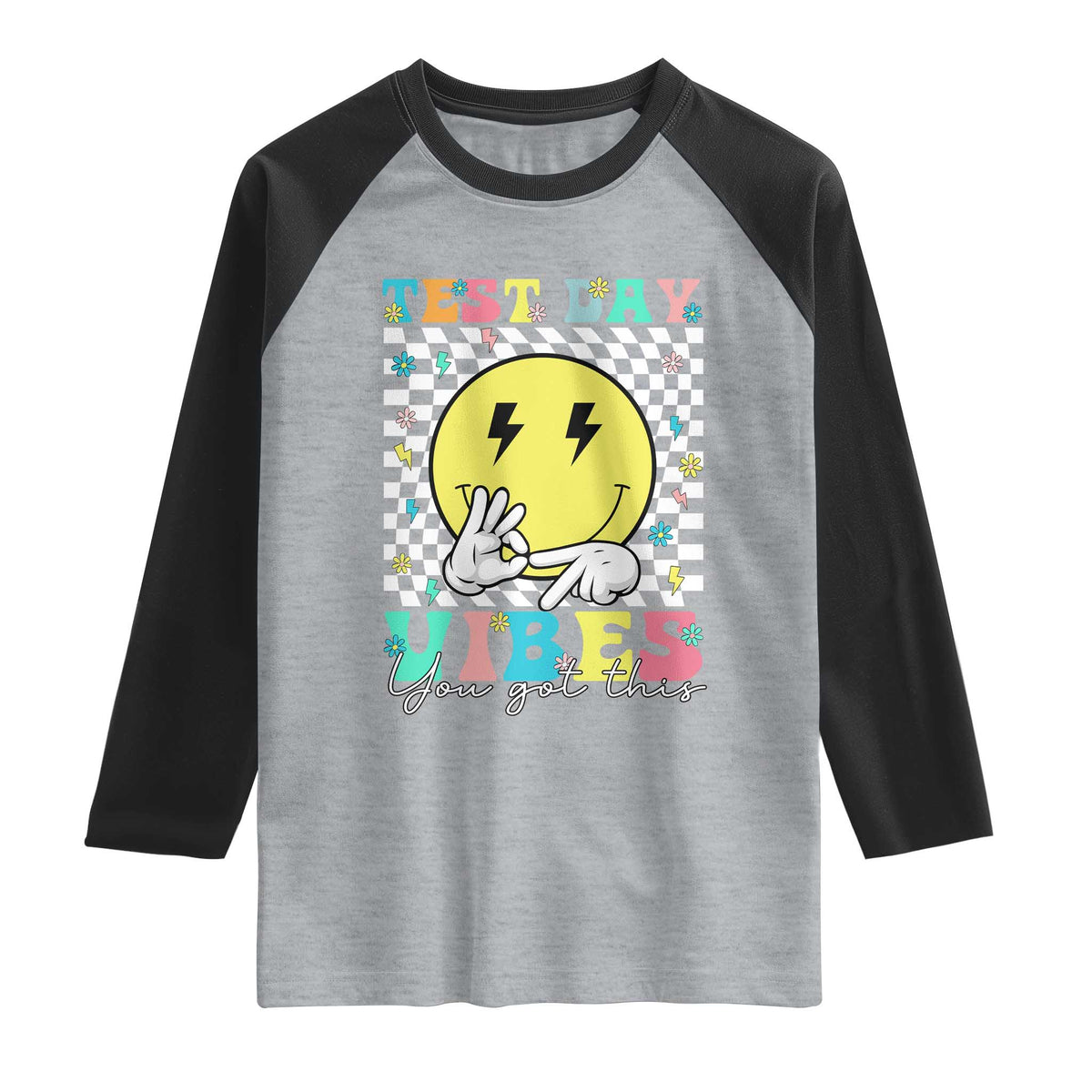 Test Day 67 Meme Raglan Shirt You Got This Testing Teacher Retro Grooves TS11 Heather Gray Black Print Your Wear