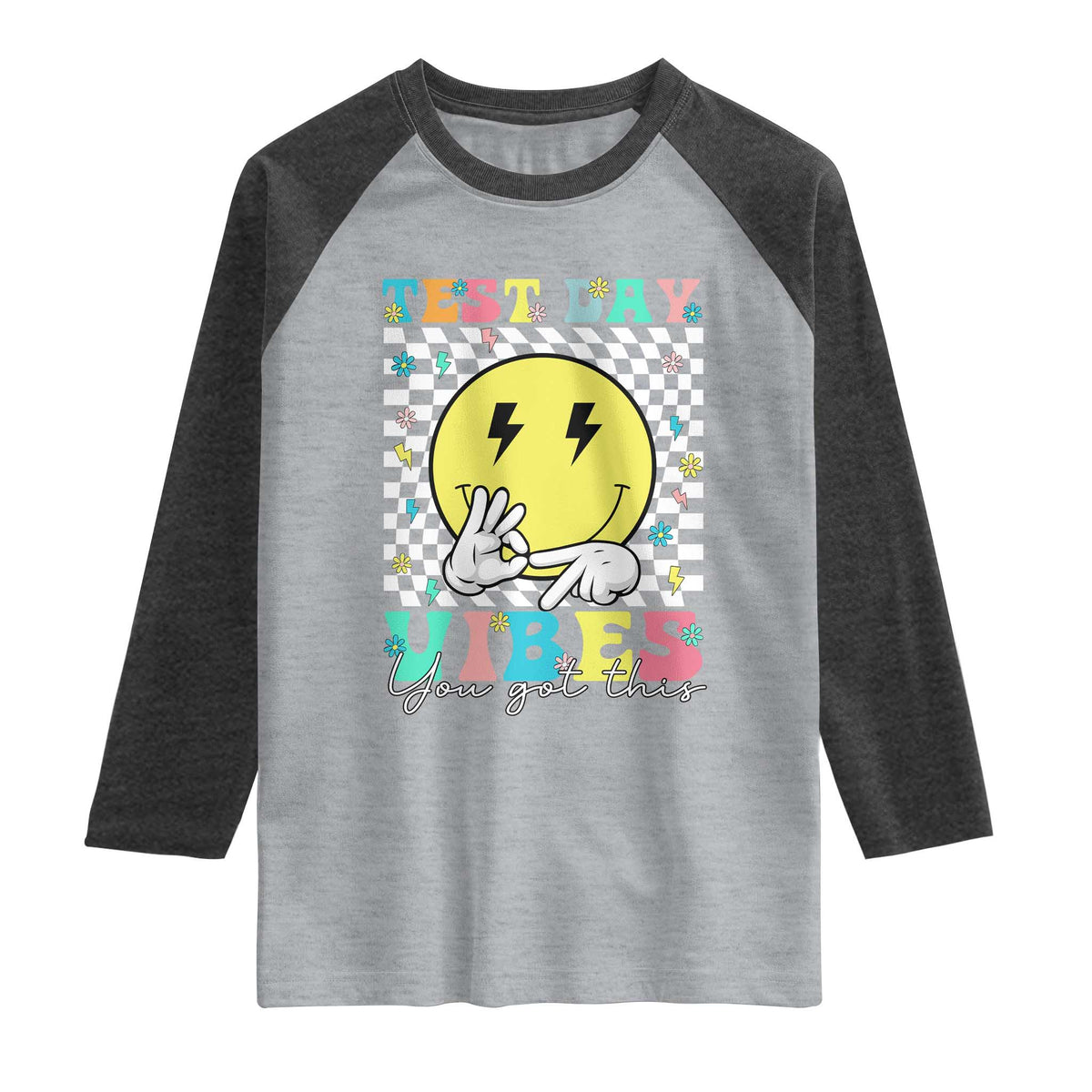 Test Day 67 Meme Raglan Shirt You Got This Testing Teacher Retro Grooves TS11 Heather Gray Heather Charcoal Print Your Wear