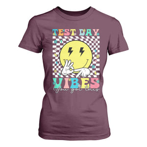 Test Day 67 Meme T Shirt For Women You Got This Testing Teacher Retro Grooves TS11 Maroon Print Your Wear
