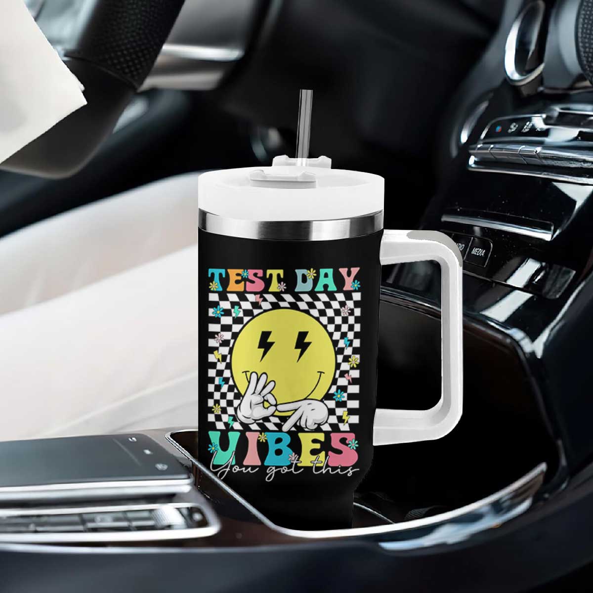 Test Day 67 Meme Tumbler With Handle You Got This Testing Teacher Retro Grooves TS11 Print Your Wear