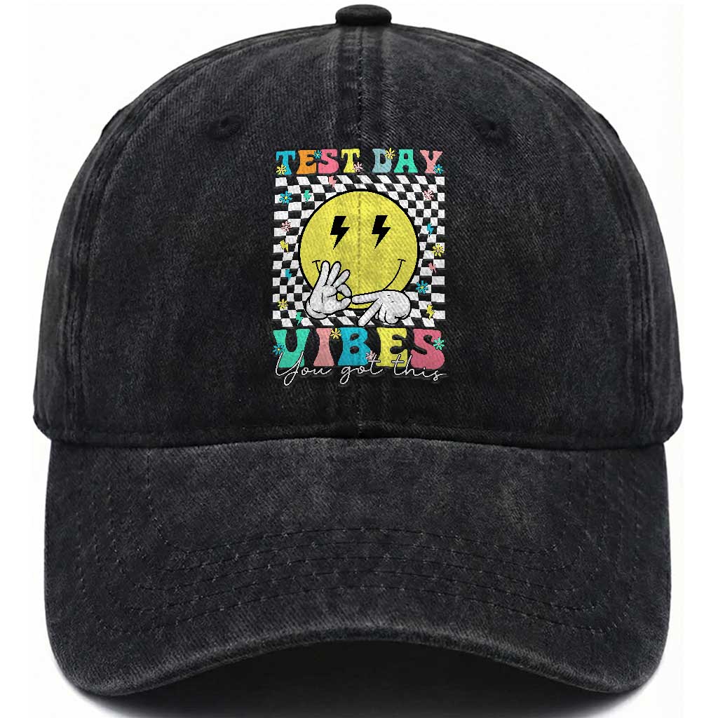 Test Day 67 Meme Washed Cotton Baseball Cap You Got This Testing Teacher Retro Grooves TS11 Print Your Wear