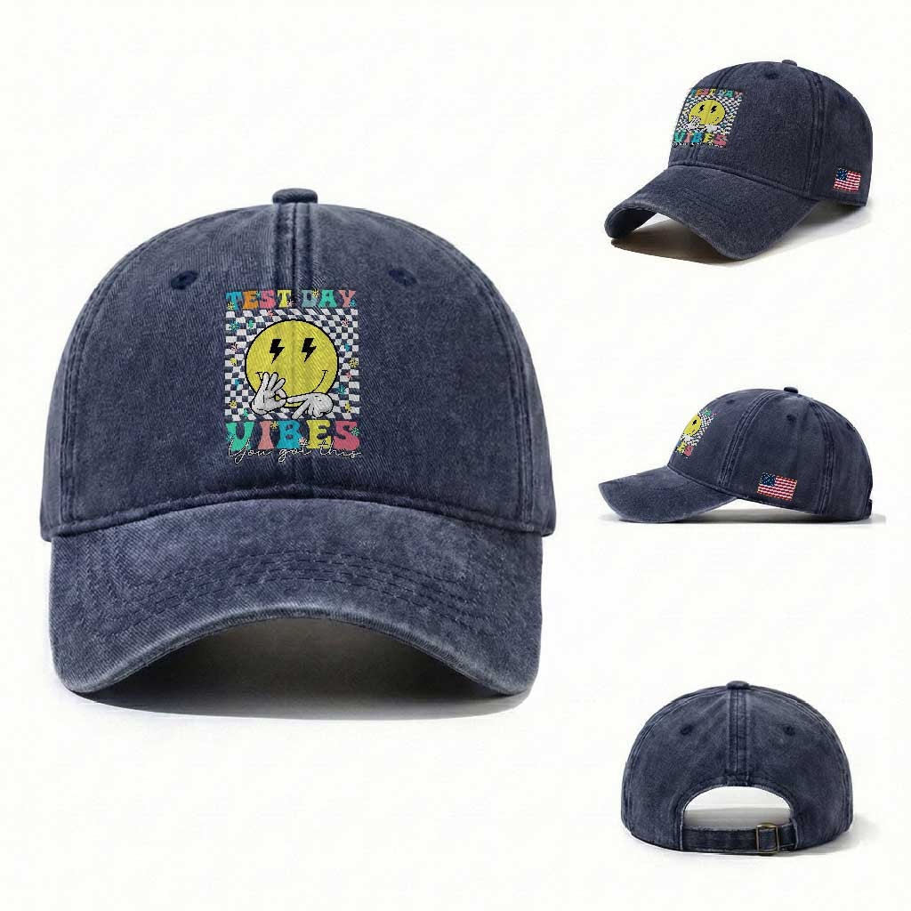 Test Day 67 Meme Washed Cotton Baseball Cap You Got This Testing Teacher Retro Grooves TS11 Washed Cap Universal Fit Navy Print Your Wear