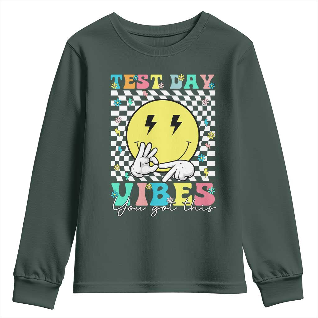 Test Day 67 Meme Youth Sweatshirt You Got This Testing Teacher Retro Grooves TS11 Dark Forest Green Print Your Wear