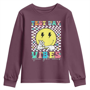 Test Day 67 Meme Youth Sweatshirt You Got This Testing Teacher Retro Grooves TS11 Maroon Print Your Wear