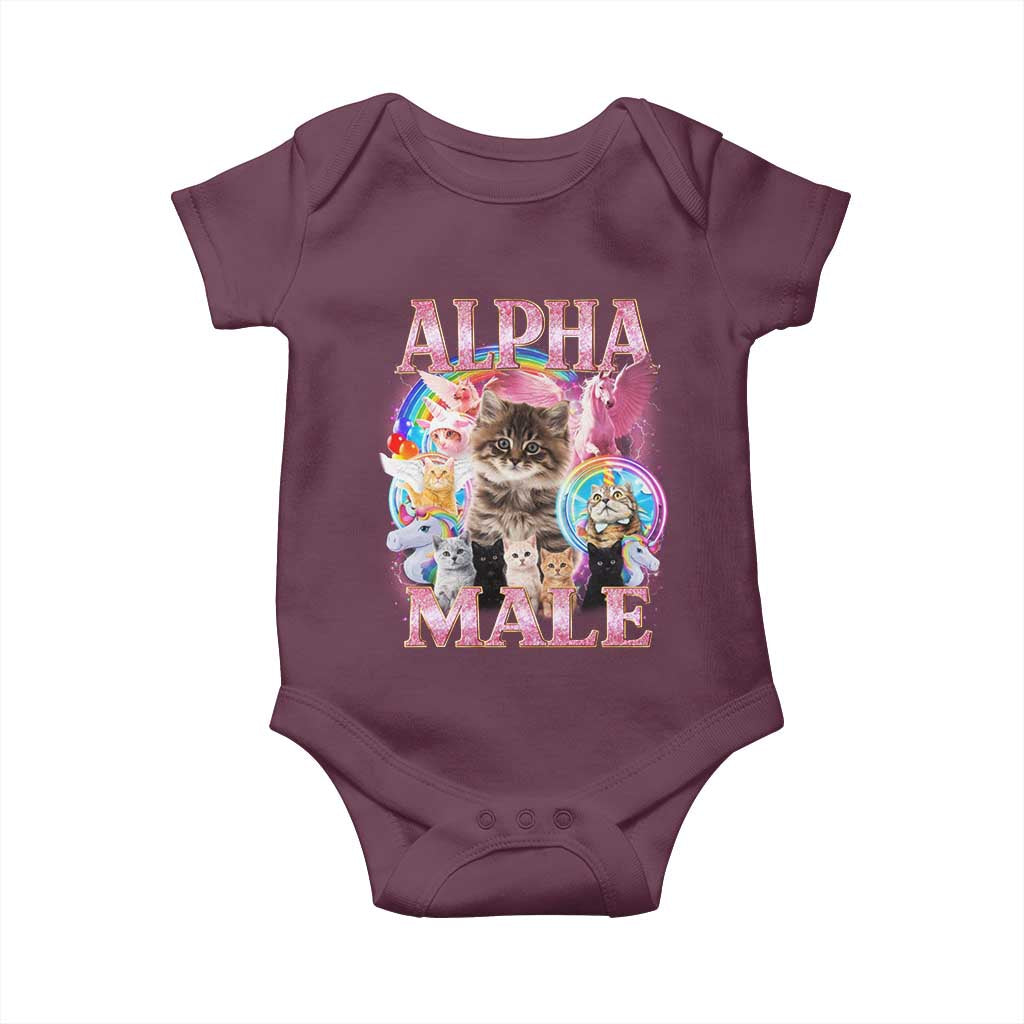 Alpha Male Cat Baby Onesie Funny Rainbow Kitten Meme Bootleg TS11 Maroon Print Your Wear