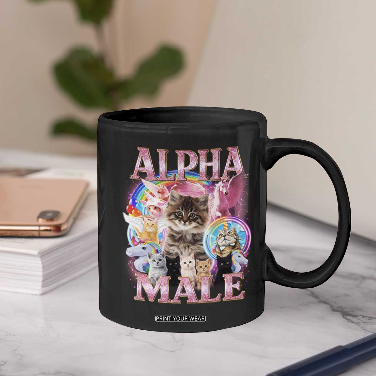 Alpha Male Cat Coffee Mug Funny Rainbow Kitten Meme Bootleg TS11 Print Your Wear