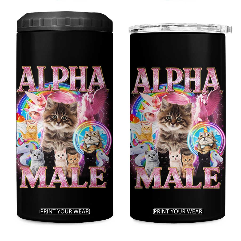 Alpha Male Cat 4 in 1 Can Cooler Tumbler Funny Rainbow Kitten Meme Bootleg TS11 One Size: 16 oz Black Print Your Wear