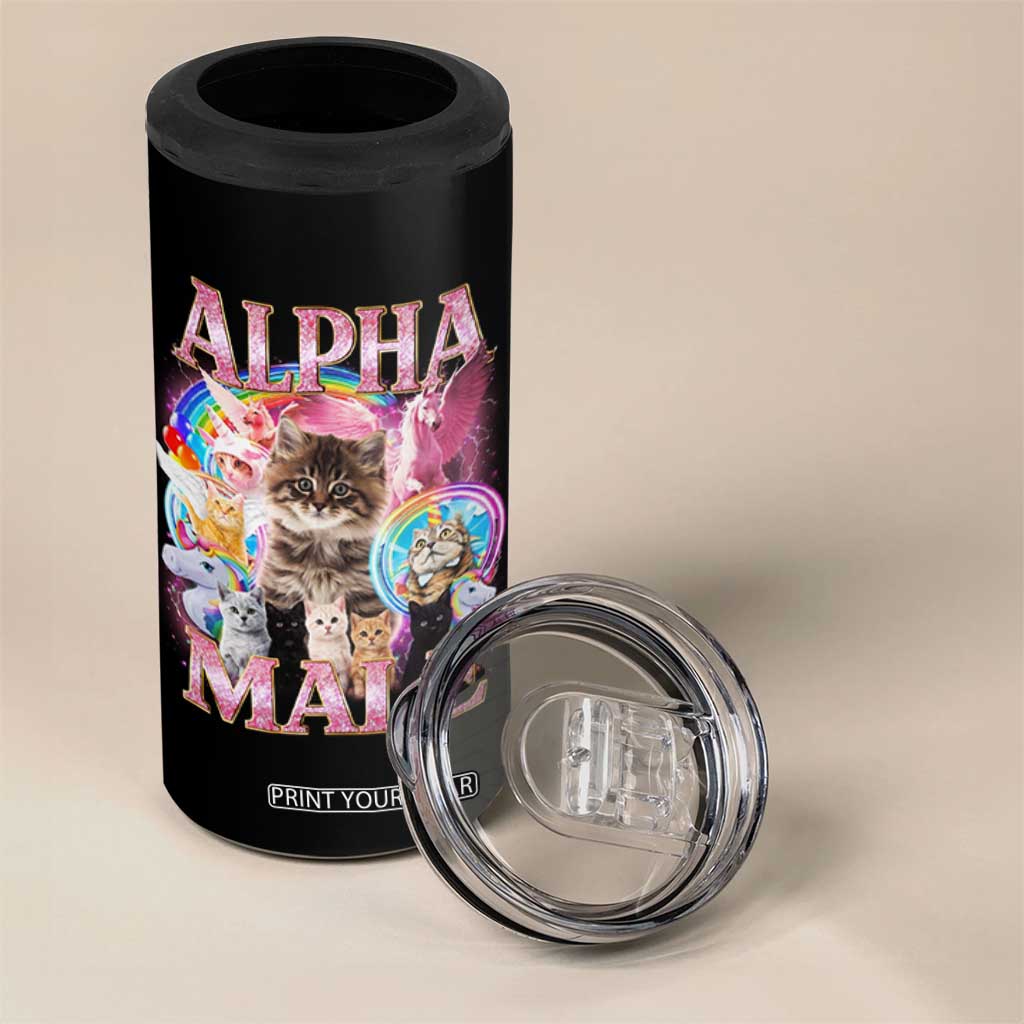 Alpha Male Cat 4 in 1 Can Cooler Tumbler Funny Rainbow Kitten Meme Bootleg TS11 Print Your Wear