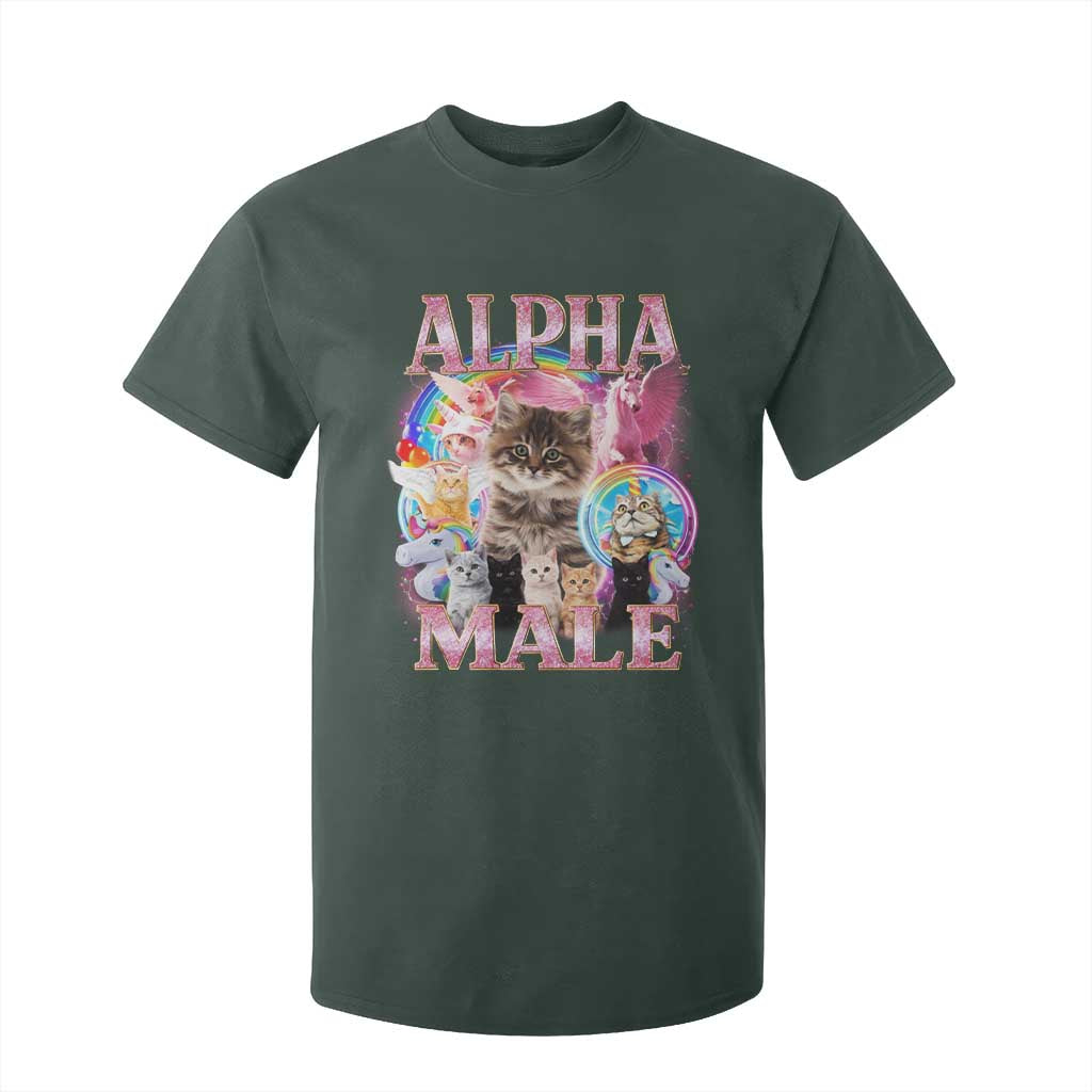 Alpha Male Cat T Shirt For Kid Funny Rainbow Kitten Meme Bootleg TS11 Dark Forest Green Print Your Wear