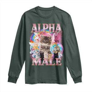 Alpha Male Cat Long Sleeve Shirt Funny Rainbow Kitten Meme Bootleg TS11 Dark Forest Green Print Your Wear