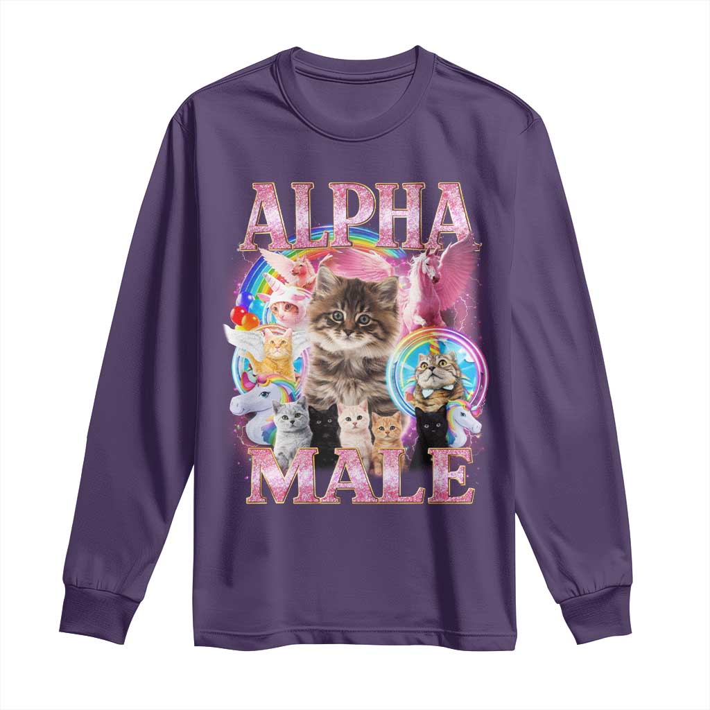 Alpha Male Cat Long Sleeve Shirt Funny Rainbow Kitten Meme Bootleg TS11 Purple Print Your Wear