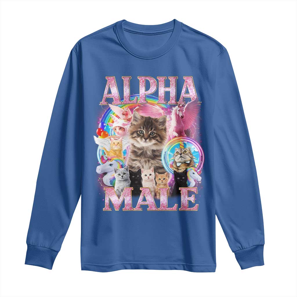 Alpha Male Cat Long Sleeve Shirt Funny Rainbow Kitten Meme Bootleg TS11 Royal Blue Print Your Wear