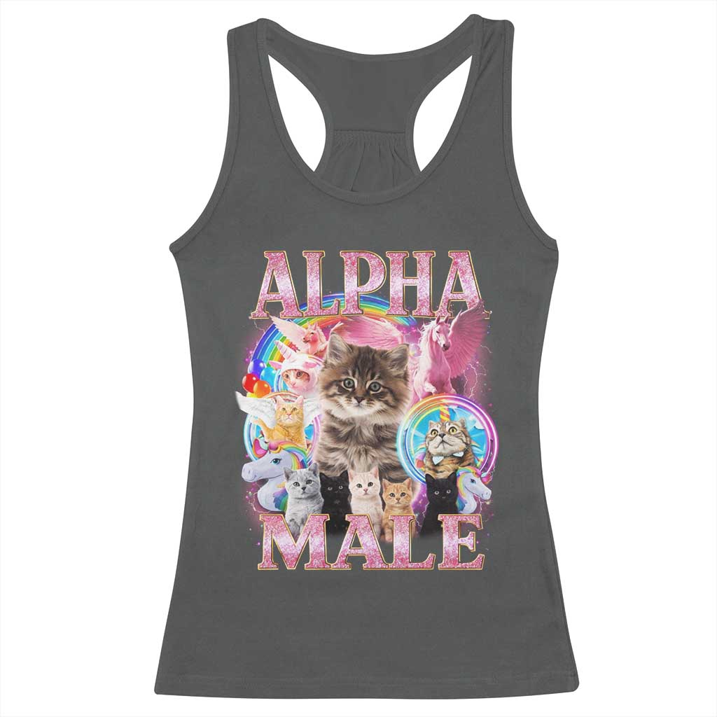 Alpha Male Cat Racerback Tank Top Funny Rainbow Kitten Meme Bootleg TS11 Dark Heather Print Your Wear