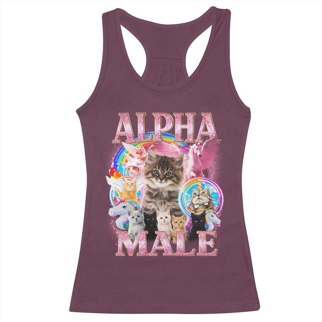 Alpha Male Cat Racerback Tank Top Funny Rainbow Kitten Meme Bootleg TS11 Maroon Print Your Wear