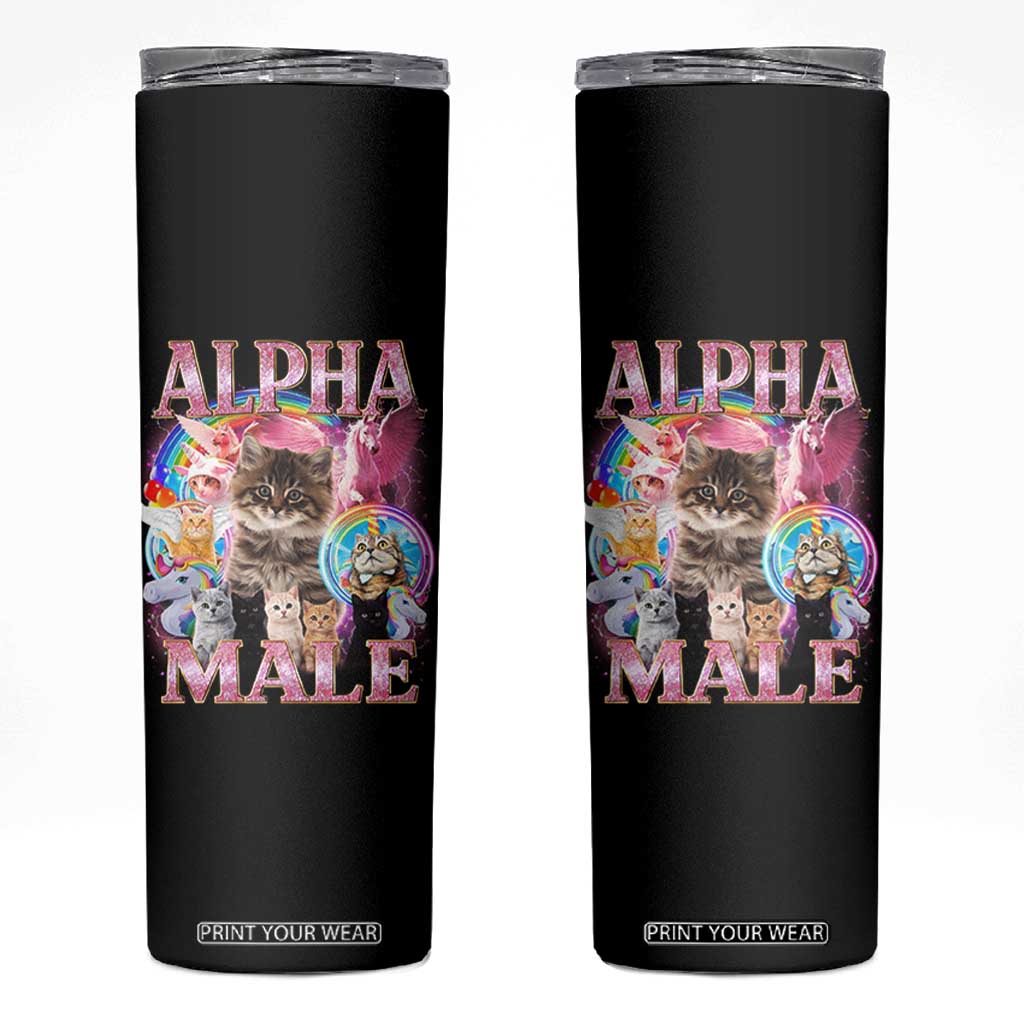 Alpha Male Cat Skinny Tumbler Funny Rainbow Kitten Meme Bootleg TS11 Black Print Your Wear