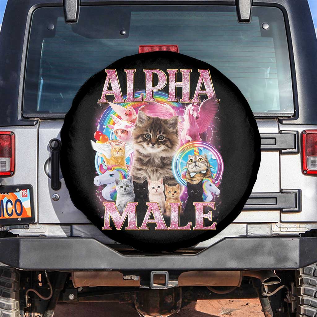 Alpha Male Cat Spare Tire Cover Funny Rainbow Kitten Meme Bootleg TS11 No hole Black Print Your Wear