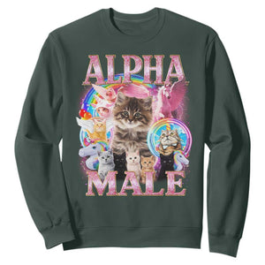Alpha Male Cat Sweatshirt Funny Rainbow Kitten Meme Bootleg TS11 Dark Forest Green Print Your Wear