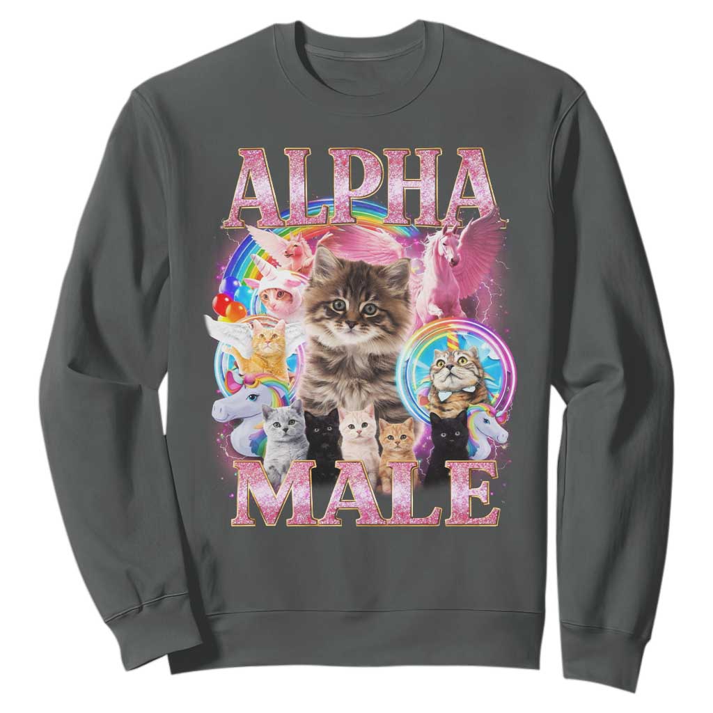 Alpha Male Cat Sweatshirt Funny Rainbow Kitten Meme Bootleg TS11 Dark Heather Print Your Wear
