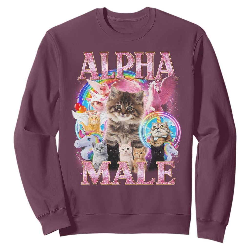 Alpha Male Cat Sweatshirt Funny Rainbow Kitten Meme Bootleg TS11 Maroon Print Your Wear