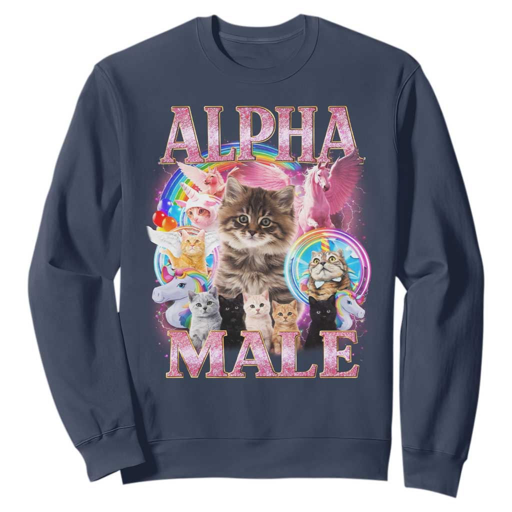 Alpha Male Cat Sweatshirt Funny Rainbow Kitten Meme Bootleg TS11 Navy Print Your Wear