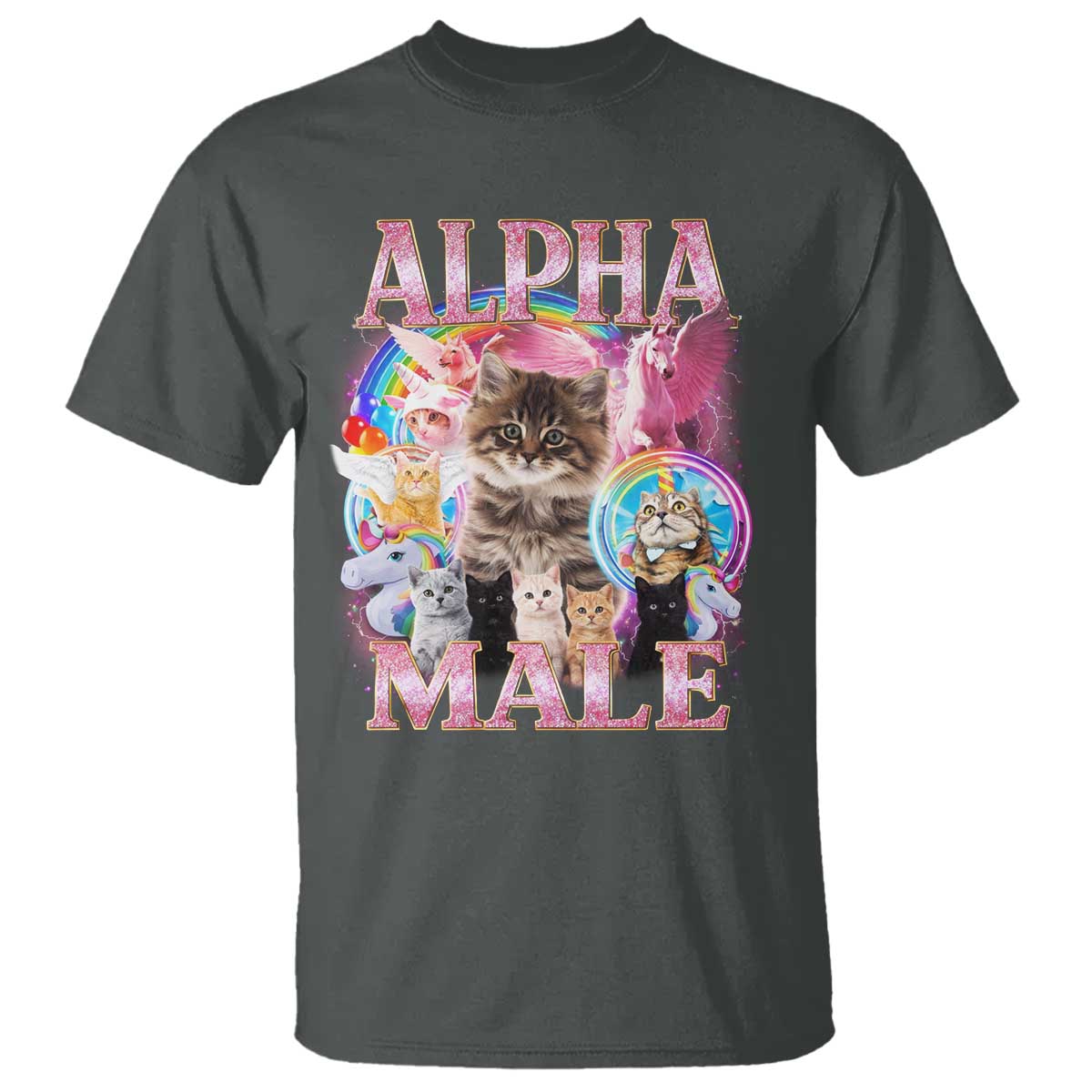 Alpha Male Cat T Shirt Funny Rainbow Kitten Meme Bootleg TS11 Dark Heather Print Your Wear