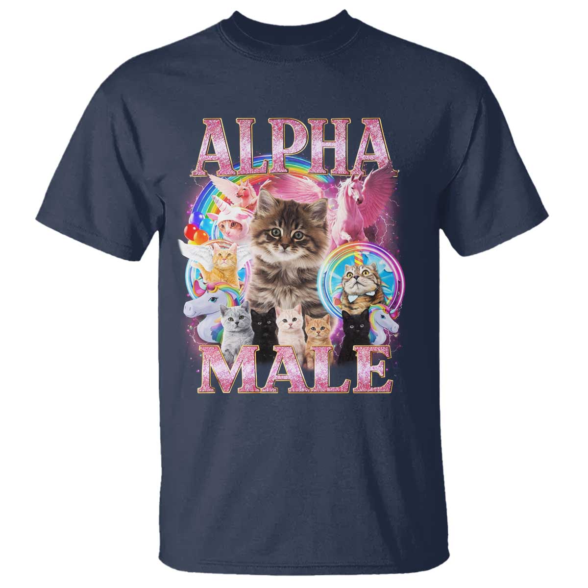Alpha Male Cat T Shirt Funny Rainbow Kitten Meme Bootleg TS11 Navy Print Your Wear