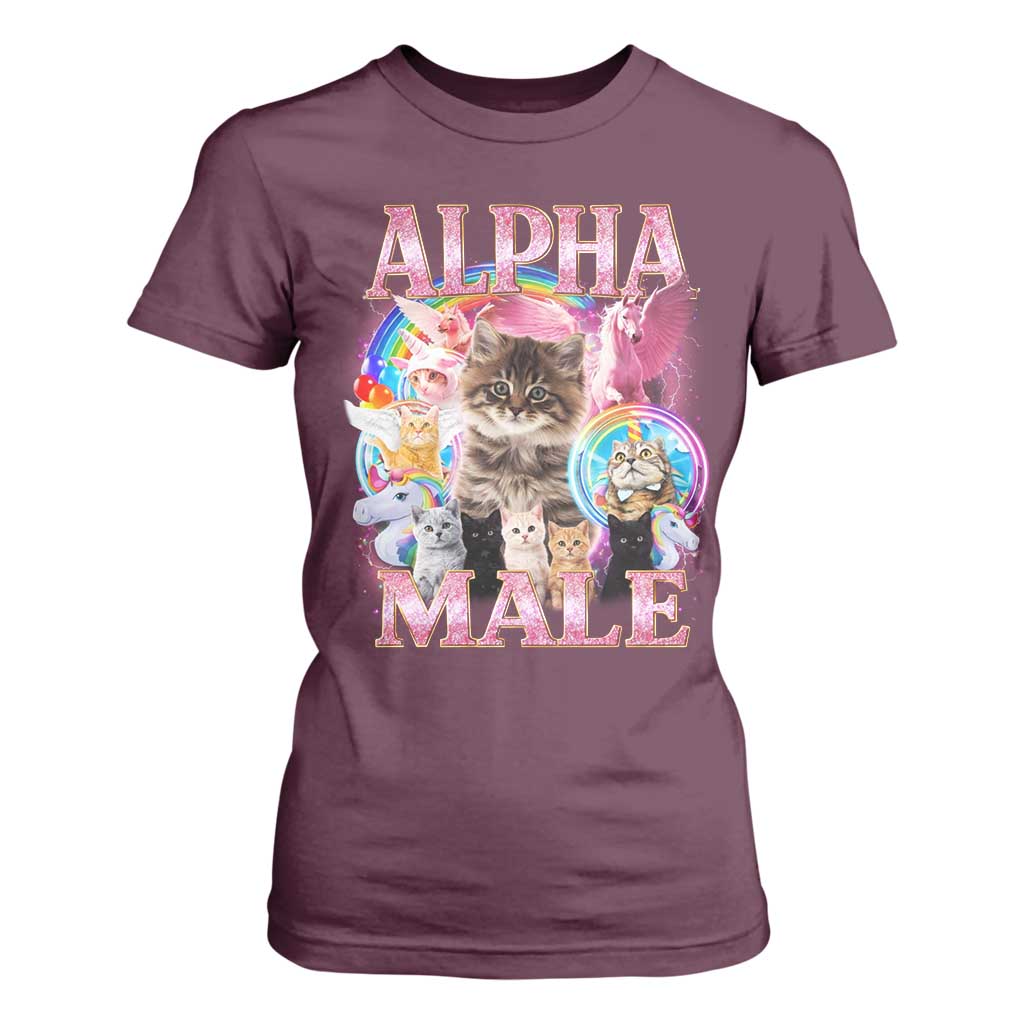 Alpha Male Cat T Shirt For Women Funny Rainbow Kitten Meme Bootleg TS11 Maroon Print Your Wear