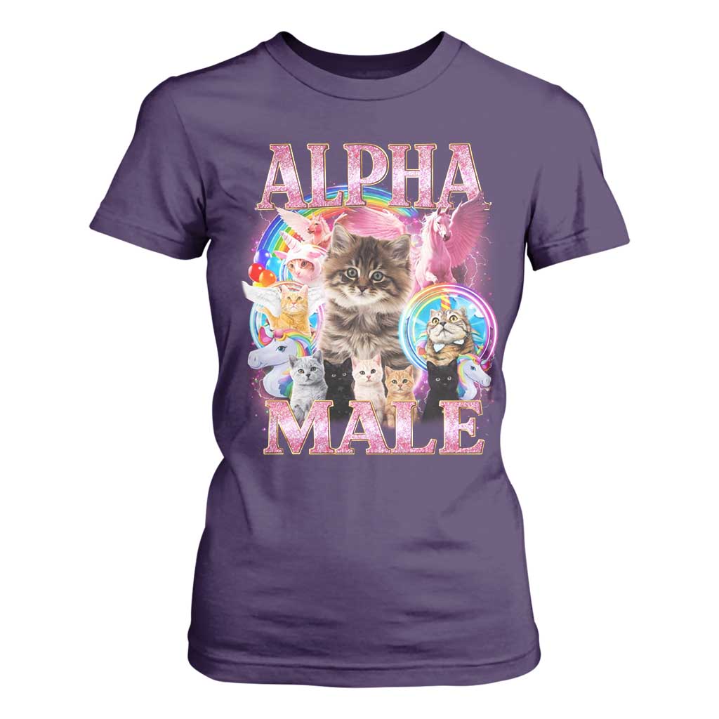 Alpha Male Cat T Shirt For Women Funny Rainbow Kitten Meme Bootleg TS11 Purple Print Your Wear