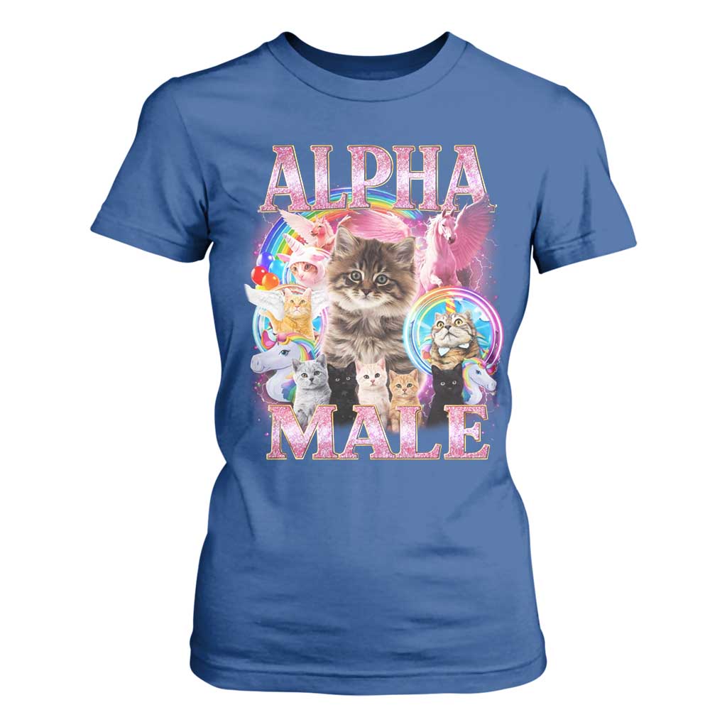 Alpha Male Cat T Shirt For Women Funny Rainbow Kitten Meme Bootleg TS11 Royal Blue Print Your Wear