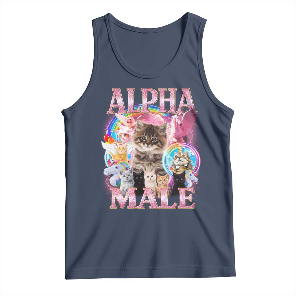 Alpha Male Cat Tank Top Funny Rainbow Kitten Meme Bootleg TS11 Navy Print Your Wear