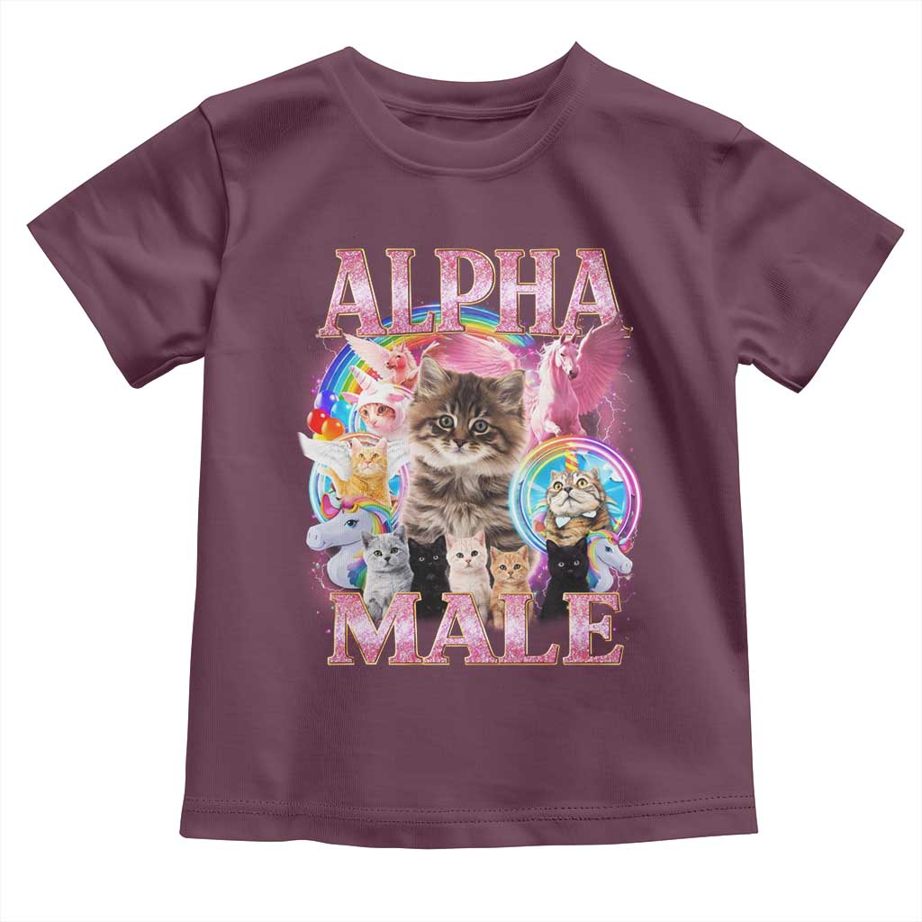 Alpha Male Cat Toddler T Shirt Funny Rainbow Kitten Meme Bootleg TS11 Maroon Print Your Wear