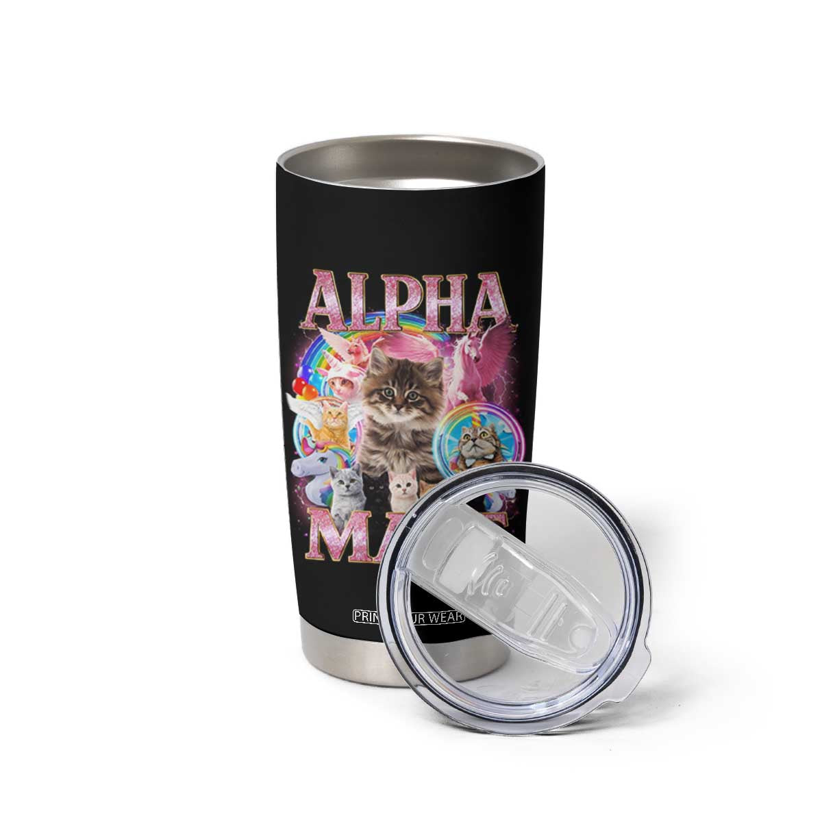 Alpha Male Cat Tumbler Cup Funny Rainbow Kitten Meme Bootleg TS11 Print Your Wear