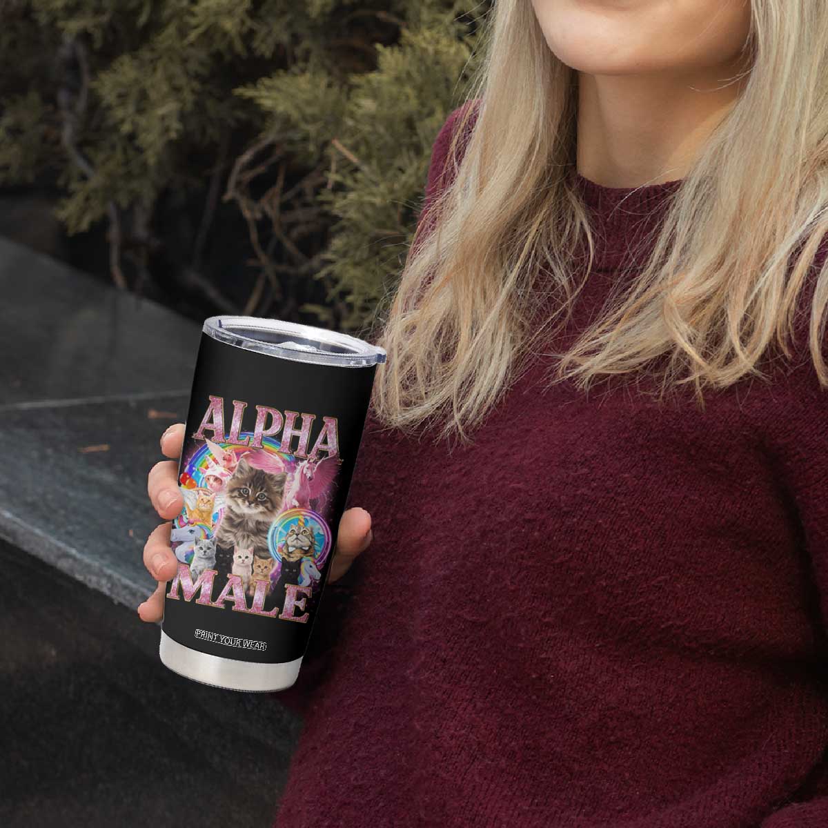 Alpha Male Cat Tumbler Cup Funny Rainbow Kitten Meme Bootleg TS11 Print Your Wear