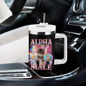 Alpha Male Cat Tumbler With Handle Funny Rainbow Kitten Meme Bootleg TS11 Print Your Wear