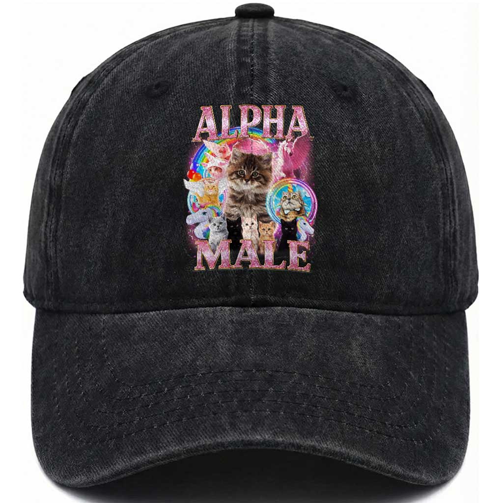 Alpha Male Cat Washed Cotton Baseball Cap Funny Rainbow Kitten Meme Bootleg TS11 Print Your Wear