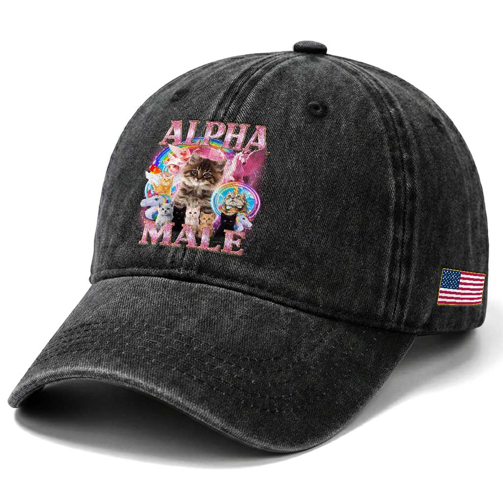 Alpha Male Cat Washed Cotton Baseball Cap Funny Rainbow Kitten Meme Bootleg TS11 Print Your Wear