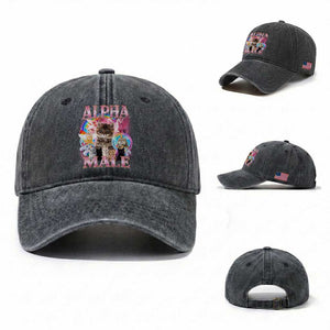 Alpha Male Cat Washed Cotton Baseball Cap Funny Rainbow Kitten Meme Bootleg TS11 Washed Cap Universal Fit Dark Gray Print Your Wear