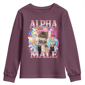 Alpha Male Cat Youth Sweatshirt Funny Rainbow Kitten Meme Bootleg TS11 Maroon Print Your Wear