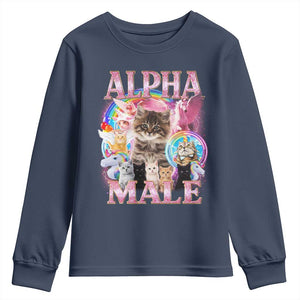 Alpha Male Cat Youth Sweatshirt Funny Rainbow Kitten Meme Bootleg TS11 Navy Print Your Wear
