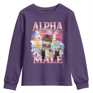 Alpha Male Cat Youth Sweatshirt Funny Rainbow Kitten Meme Bootleg TS11 Purple Print Your Wear