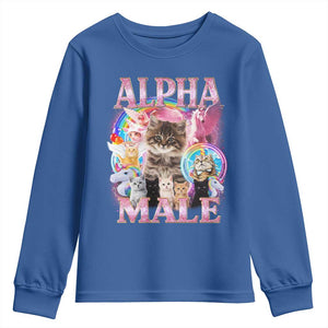 Alpha Male Cat Youth Sweatshirt Funny Rainbow Kitten Meme Bootleg TS11 Royal Blue Print Your Wear