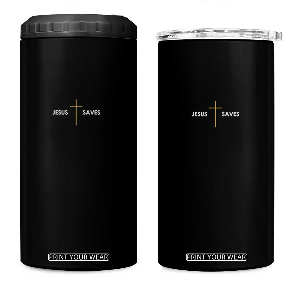 Jesus Saves 4 in 1 Can Cooler Tumbler Cross Subtle Christian Minimal Religious Faith
