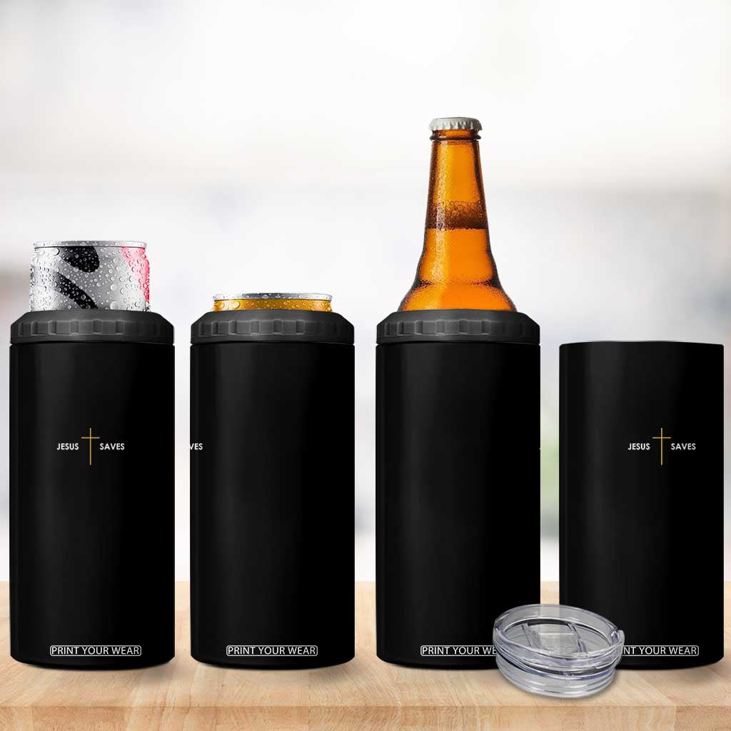 Jesus Saves 4 in 1 Can Cooler Tumbler Cross Subtle Christian Minimal Religious Faith