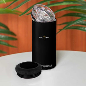 Jesus Saves 4 in 1 Can Cooler Tumbler Cross Subtle Christian Minimal Religious Faith