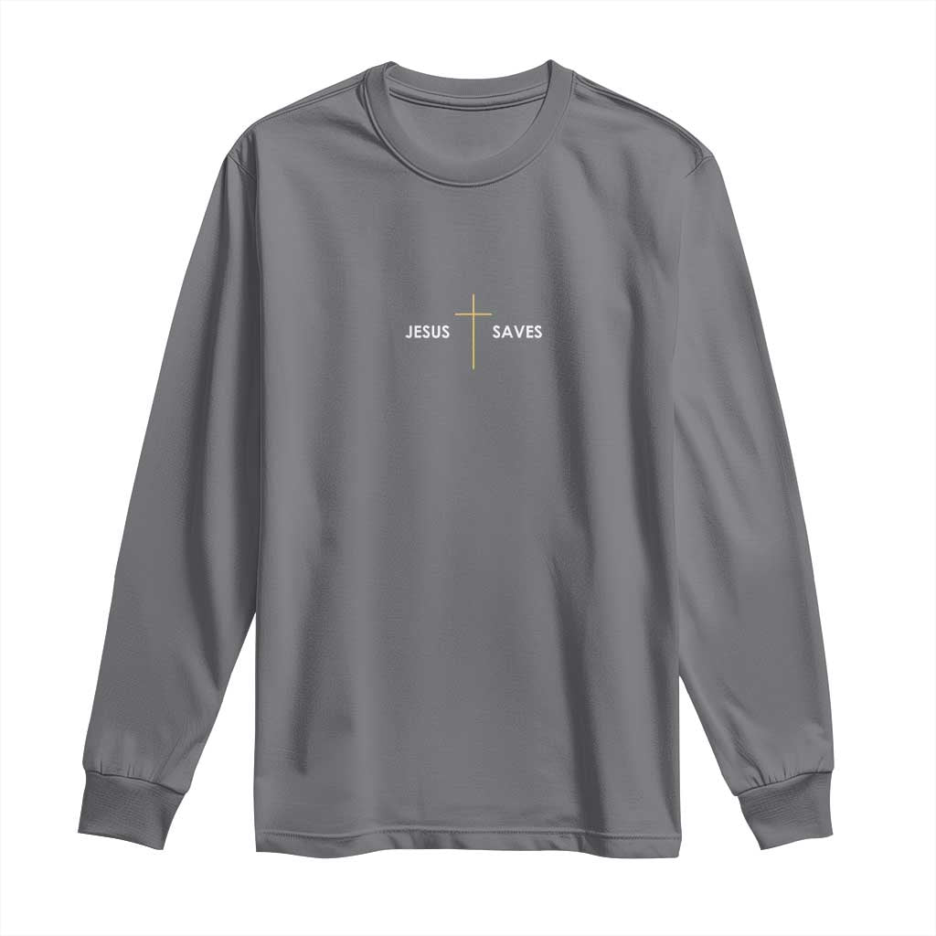 Jesus Saves Long Sleeve Shirt Cross Subtle Christian Minimal Religious Faith