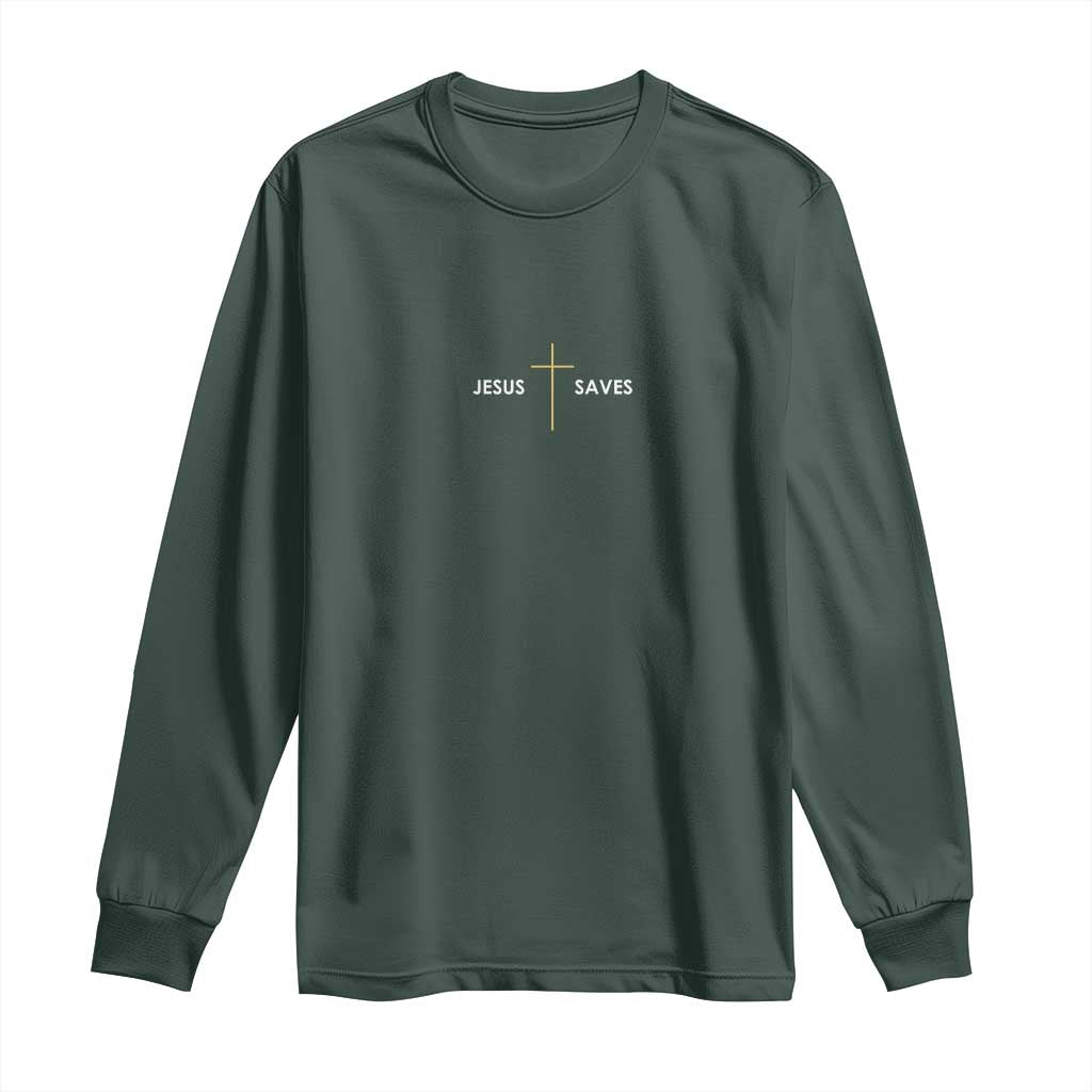 Jesus Saves Long Sleeve Shirt Cross Subtle Christian Minimal Religious Faith
