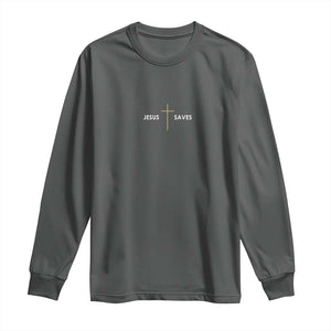 Jesus Saves Long Sleeve Shirt Cross Subtle Christian Minimal Religious Faith