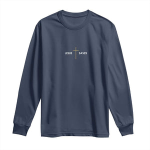 Jesus Saves Long Sleeve Shirt Cross Subtle Christian Minimal Religious Faith